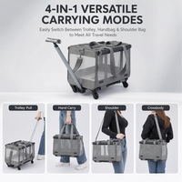 Sac de transport pour animaux de compagnie 4-en-1 à roulettes avec rotation à 360° en gros °   Chariot de voyage respirant pour chien et chat avec roues et poignée télescopique