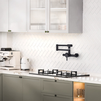 Robinet de cuisine mural pliable à double articulation pour eau chaude et froide en acier inoxydable nickel brossé avec bec orientable