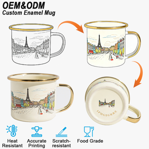 Custom Logo High Quality Metal Rim Coffee Cup Vintage Camping Cup Promotion Enamel Mug For Outdoor Brand