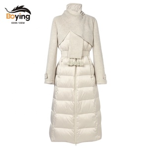 Garçon femmes hiver nouvelle mode asymétrique couleur bloquée écharpe col mi-long taille attachée <span class=keywords><strong>longue</strong></span> blanc canard <span class=keywords><strong>doudoune</strong></span> - Product Image 1