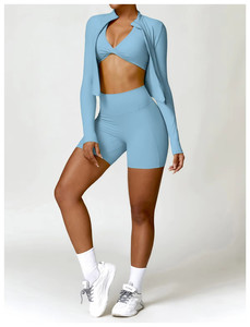 P616 vente en gros de vêtements de fitness pour <span class=keywords><strong>femme</strong></span> 2024 ensemble de vêtements de sport de yoga courts sans couture 2 pièces ensembles de fitness courts - Product Image 4