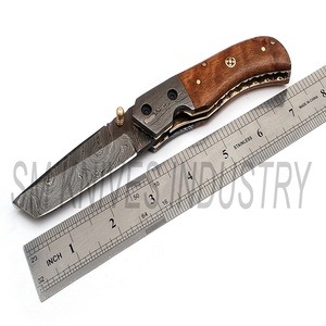 Bois De Rose naturel Poignée Damas Fait Main Personnalisé Pliant Couteau De poche avec étui en cuir (smk1232) - Product Image 5