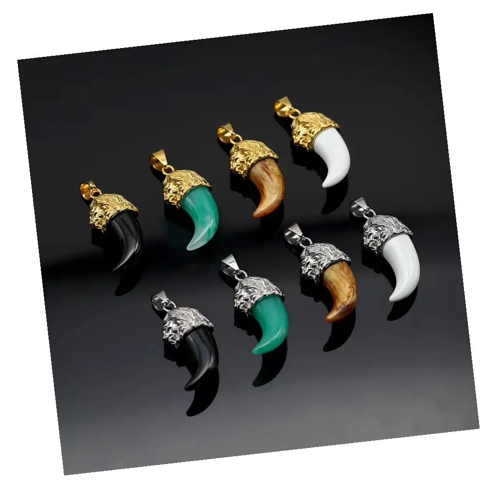 Unique Design Colorful Resin Wolf Tooth Tiger Head Animal Pendant Stainless Steel Gold Plated Fashion Fine Jewelry for Women