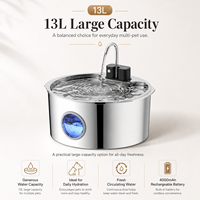 Fontaine à eau portable pour animaux de compagnie en acier inoxydable grande capacité, série 14L 13L 8L, sans fil, automatique, étanche IPX5, pour chat et chien