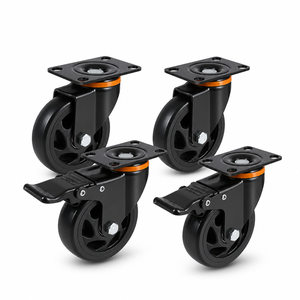 4 Inch Rigid TPR <b>Caster</b> Wheel 100 lb Load Plate Mounted With Brake for <b>Furniture</b> Cart Rolling Hardware - Product Image 4