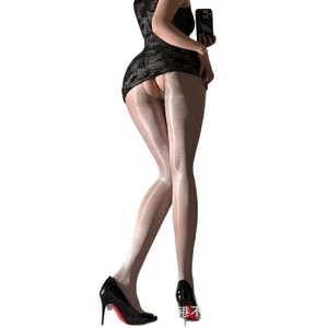 Collants noirs sexy à entrejambe ouvert, parfaits pour l'érotisme nocturne ; collants sexy, sans déshabillage, effet huileux. - Product Image 5