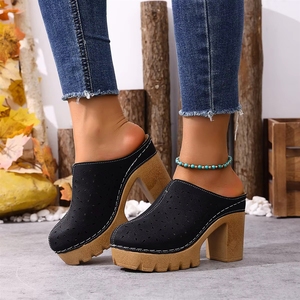 <span class=keywords><strong>Zapatos</strong></span> de Tacón Grueso con Diseño Calado para <span class=keywords><strong>Mujer</strong></span>, Talla Grande, Punta Redonda, Suela de PU Resistente, Estilo Casual, Sin Cordones - Product Image 3