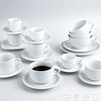 Ensemble de tasses et soucoupes en céramique empilables blanc pur, écologiques, multi-tailles, pour expresso, latte, thé, hôtel, restaurant