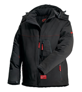 Veste de travail noire imperméable pour homme avec capuche et accents rouges en polyester - Product Image 1