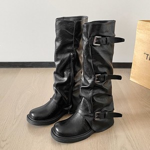 Nouvelles Bottes Longues Plissées Rétro pour Femme Automne 2025, Style Blogger, avec Boucle de Ceinture, Semelle Épaisse, Effet Pantalon, Rehaussantes, Type Chevalier, Hiver - Product Image 6
