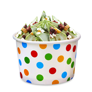 <span class=keywords><strong>Gobelet</strong></span> en <span class=keywords><strong>carton</strong></span> imprimé à pois colorés, de qualité alimentaire, jetable, avec couvercles, pour yaourt glacé, dessert, gelato et crème glacée - Product Image 1