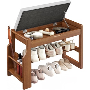 Banco zapatero moderno de madera de pino maciza con cojín suave, almacenamiento de 2 niveles y tapa elevable para recibidor, pasillo, <span class=keywords><strong>dormitorio</strong></span> y sala de estar - Product Image 1