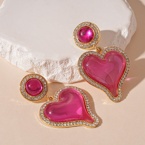 Boucles d'oreilles pendantes en résine rose <span class=keywords><strong>vintage</strong></span>, boucles d'oreilles plaquées or avec strass pour filles - Product Image 6
