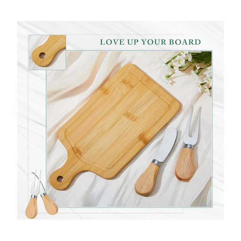 # Premium Bamboo Cutting Board Set – Portable Charcuterie Cheese Serving Tray with Utensils for Kitchen & Outdoor Use - View 3