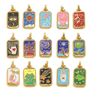 Pendentif rectangulaire en émail représentant une carte de tarot |   Charmes mystiques étanches en acier inoxydable plaqué or PVD 18 carats pour la fabrication de bijoux DIY - Product Image 6