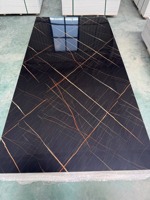 Panneau mural en PVC brillant MORLENX en marbre veiné or cuivre noir pour hôtels de luxe et intérieurs commerciaux