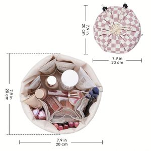 Small Cotton Quilted Drawstring Makeup Bag Cute Drawstring Cosmetic Bag with Canvas Lining - Product Image 3