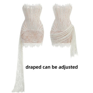 Mini abito senza spalline in pizzo corsetto Sexy guaina Silhouette con cintura naturale - Product Image 4