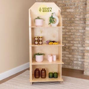 Portable and Foldable 4- Shelf Wall Metal <strong>Rack</strong> for Supermarket and Retail Shop Full Back and Sides Wood Display Store Shelf - Product Image 1