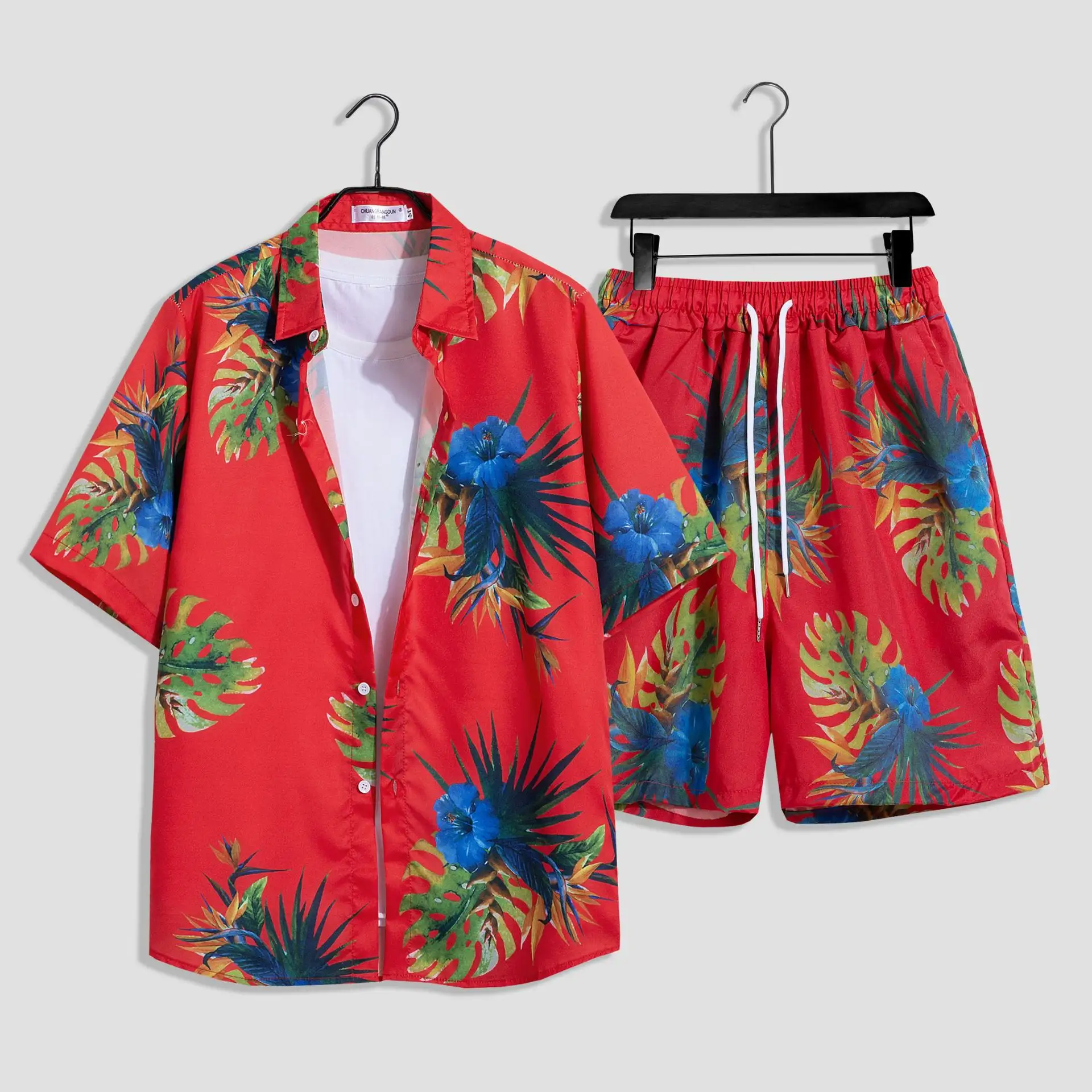 Conjunto playero Hawaiano para hombre, ropa holgada de manga corta con estampado floral y pantalones cortos, conjunto informal de dos piezas para playa