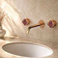 Robinet de lavabo en laiton doré rose, 3 trous, encastré dans le mur, mitigeur d'eau chaude et froide pour hôtel, villa, salle de bain