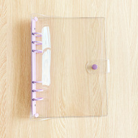 Carpeta de Anillas A5 Estilo Coreano al por Mayor, con un Botón, Transparente, de PVC, con Bolsillo para Tarjetas, 6 Anillas, para Estudiantes