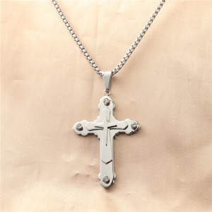 Men's Stainless Steel <b>Cross</b> Pendant Necklace Geometric Design Claw Setting 12068 - Product Image 1
