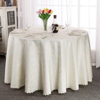 Wholesale Round Damask Tablecloth White Jacquard Scalloped Edge Floor Length Table Cover for Wedding Banquet Party