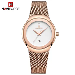 NAVIFORCE นาฬิกาควอตซ์สำหรับผู้หญิง,นาฬิกาข้อมือนาฬิกาควอตซ์สีโรสโกลด์กันน้ำได้มีสายรัดข้อมือที่กระชับและกันน้ำปี NF5004