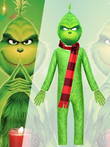 HESPER Unisex Green Furry Monster Cosplay Costume Onesie Tights Mask Kids Fashion Stage Show Christmas Costume - Product Image 2