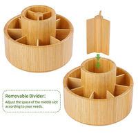 Porte-stylos en bambou à 2 niveaux, organisateur de bureau multifonctionnel, boîte de rangement pour cosmétiques, pour le bureau, la maison, l'école, vente en gros, personnalisable