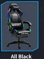 Chaise de jeu ergonomique de style course, entièrement noire en cuir, avec LED RGB, hauteur réglable, pivotante à 360°, rétractable, vente en gros d'usine