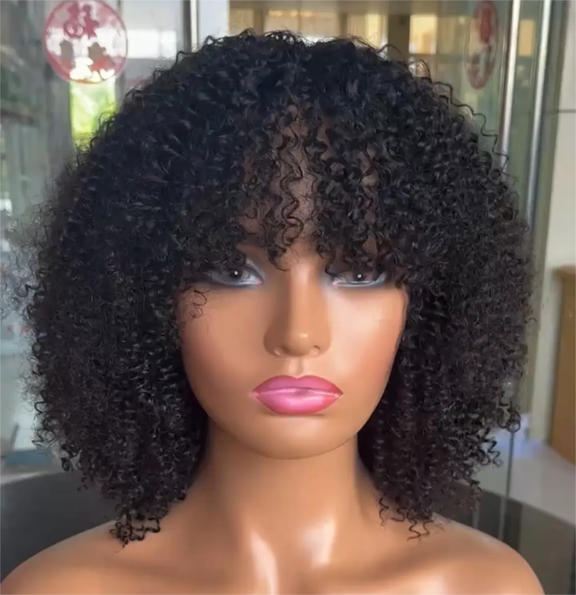 Hot Sale 10A Grade Raw Unprocessed Virgin Hair 10inch Afro Kinky Curly 250% Density Full Machine Wig