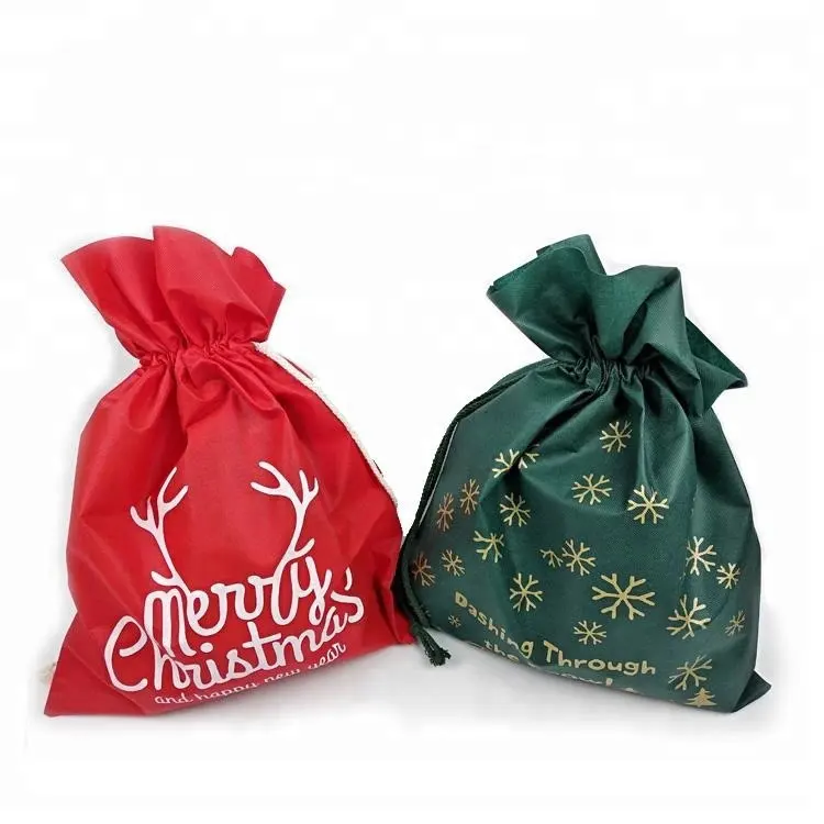 Groothandel Herbruikbare Niet Geweven Stof Koord Kerst Eco Shopping Gift Bags Kerst
