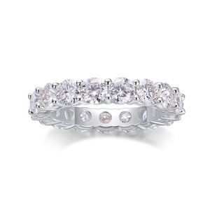 Women's 925 Sterling Silver Moissanite Eternity Band <b>Ring</b> Round Brilliant Cut Prong Setting Classic Style Rhodium Plated - Product Image 5