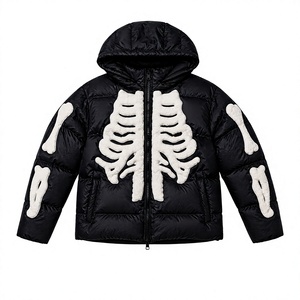 Veste matelassée noire personnalisée pour homme/femme, veste d'hiver chaude à capuche avec imprimé squelette 3D, vêtements de rue tendance - Product Image 1