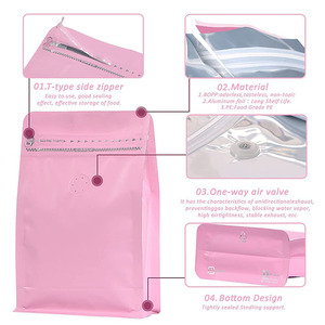 High Barrier Aluminum Foil 8oz 10oz 12oz Flat Bottom Standing Coffee <strong>Beans</strong> Storage <strong>Bags</strong> <strong>Pink</strong> Coffee <strong>Bags</strong> With Valve and Zipper - Product Image 4