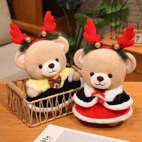 Niedlicher Weihnachts-Teddybär Plüschtier mit Rentier-Geweih-Stirnband Weicher Stoffbär in Weihnachtsoutfit als Geschenk für Kinder