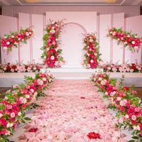 Set Bunga Artifisial Pink 5 Buah, Dekorasi Lengkung & Lorong, Perlengkapan Bunga Palsu untuk Dekorasi Panggung Pernikahan & T-Stage