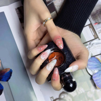 Kuku Akrilik Buatan Tangan Warna Putih Susu Dasar Pink Oranye Glitter, Hiasan 3D Bunga Tulip, Pita, Mutiara, dan Berlian Imitasi