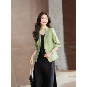 Women's Acetate Satin Blazer Three Quarter Sleeve Slim Fit Elegant Commuter Suit Top Solid Color - Product Image 3