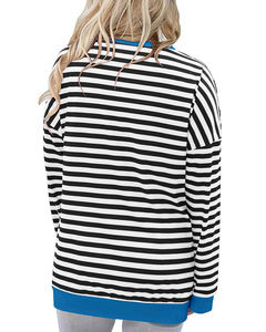 Vente en Gros Stock Haut Basique Régulier pour Dames Contraste Rayé Impression Respirant Slim O-cou Tricoté Long T-shirt avec Poche - Product Image 6