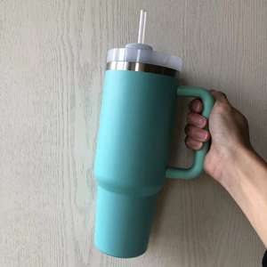 Gobelet isotherme de voyage en acier inoxydable de luxe, grande capacité, 40 oz, avec poignée, couvercle et paille, pour boissons froides, maintien au froid 12-24 heures - Product Image 2