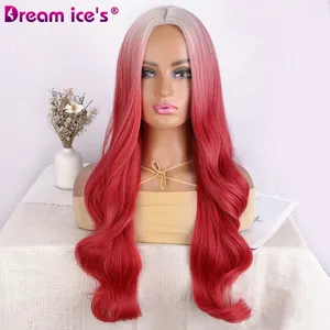 28 pouces Ombre Blonde Bleu Rouge Rose belle longue bouclée haute fibre perruques synthétiques cheveux perruques avec résistant à la chaleur