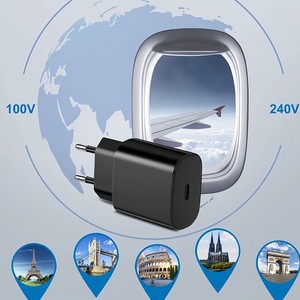 Cargador Rápido USB C de 24W con Puerto Tipo C y Carga PD para Dispositivos Samsung, Enchufe EU/UK/US, Color Negro - Product Image 2