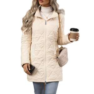 Abrigo Acolchado Versátil <span class=keywords><strong>de</strong></span> <span class=keywords><strong>Otoño</strong></span>/Invierno con Cuello Alto y Capucha, Impermeable, 100% Poliéster |   Abrigo Largo con Costuras <span class=keywords><strong>de</strong></span> Diamantes Estilo Preppy - Product Image 5