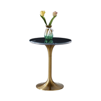 Petite table basse de luxe, cadre en acier inoxydable doré, hauteur réglable, panneau en verre et métal moderne, appartement