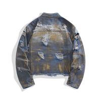 Blouson en jean bleu pour homme, en coton délavé et vieilli, style designer, vintage, coupe courte, streetwear, décontracté, type trucker et bomber