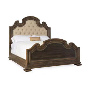Grand lit américain <span class=keywords><strong>Cadre</strong></span> de lit double en bois massif de chêne sculpté vintage Ensemble de chambre à coucher moderne de style vieilli avec design de dossier souple - Product Image 3