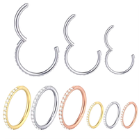 Anneau de nez en titane G23 ASTM F136 avec zircone cubique, 16G 18G 20G, clicker à segment articulé pour septum, tragus, cartilage, lèvre, bijoux de piercing corporel